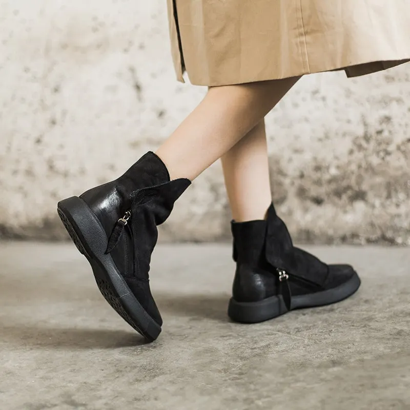Soft Cowhide Retro Chunky Ankle Boots Black/Coffee Maxct