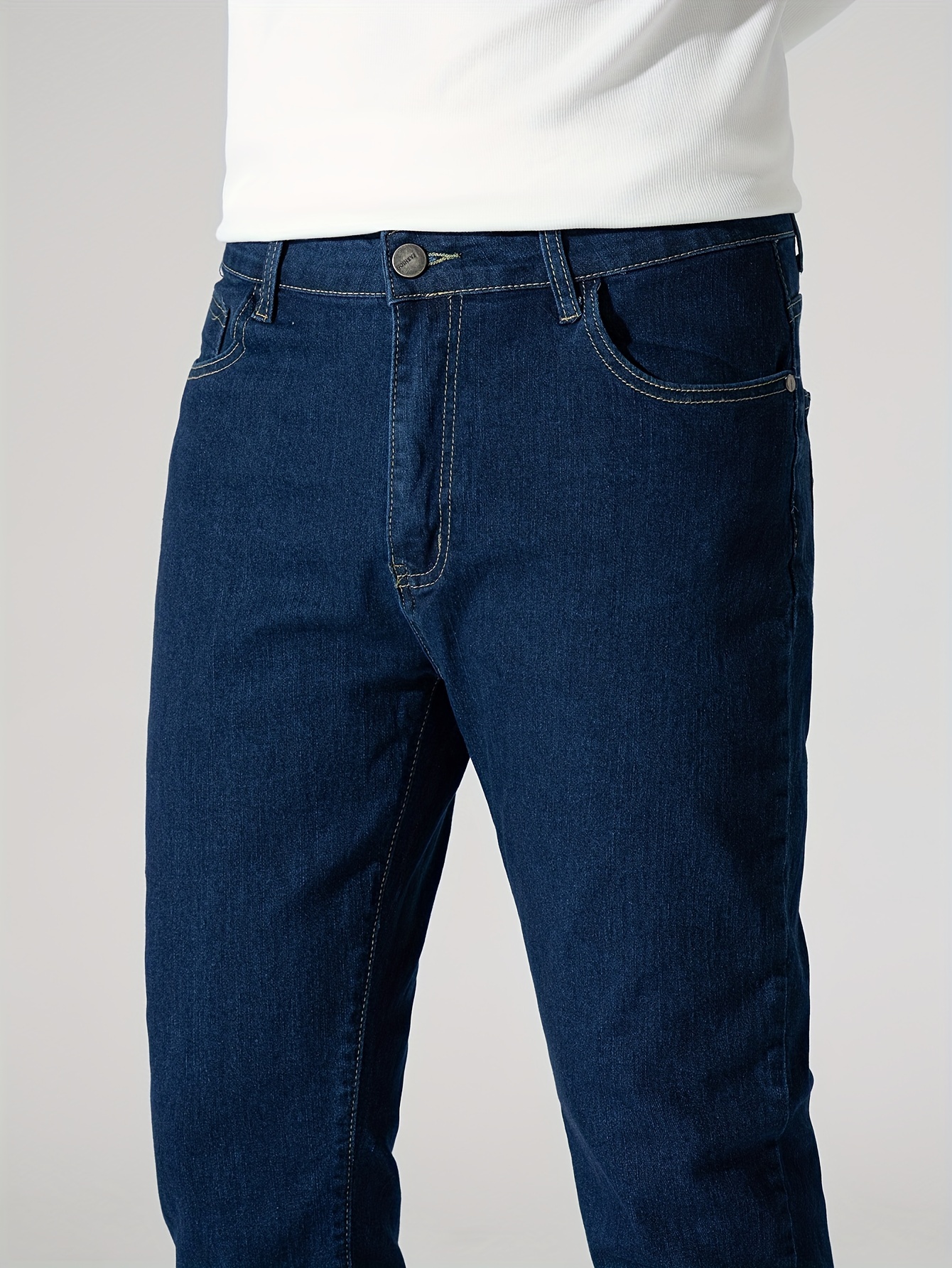 Men's High Stretch Jeans For Business, Slim Fit Denim Pants With Pockets For Spring Fall