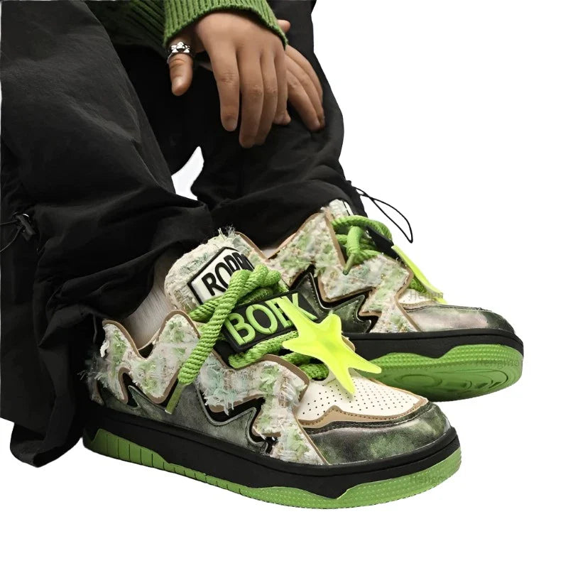 Broken Style Camo Print Green Sneakers Maxct