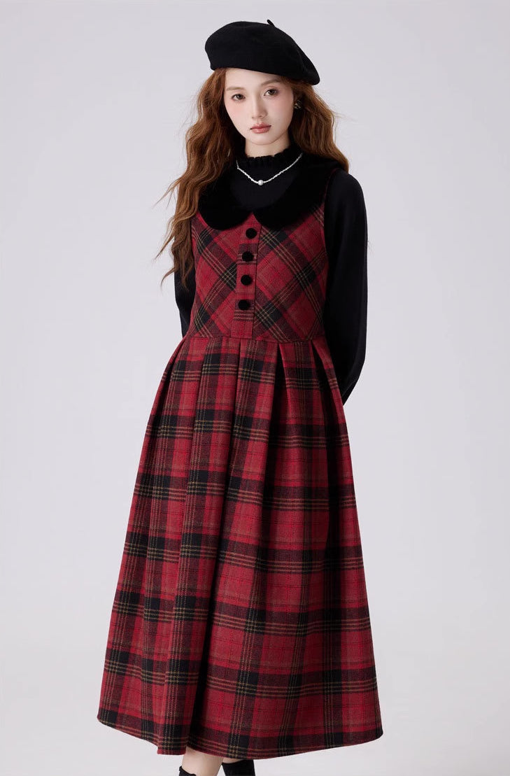 Merry Plaid Sleeveless Midi Dress Maxct