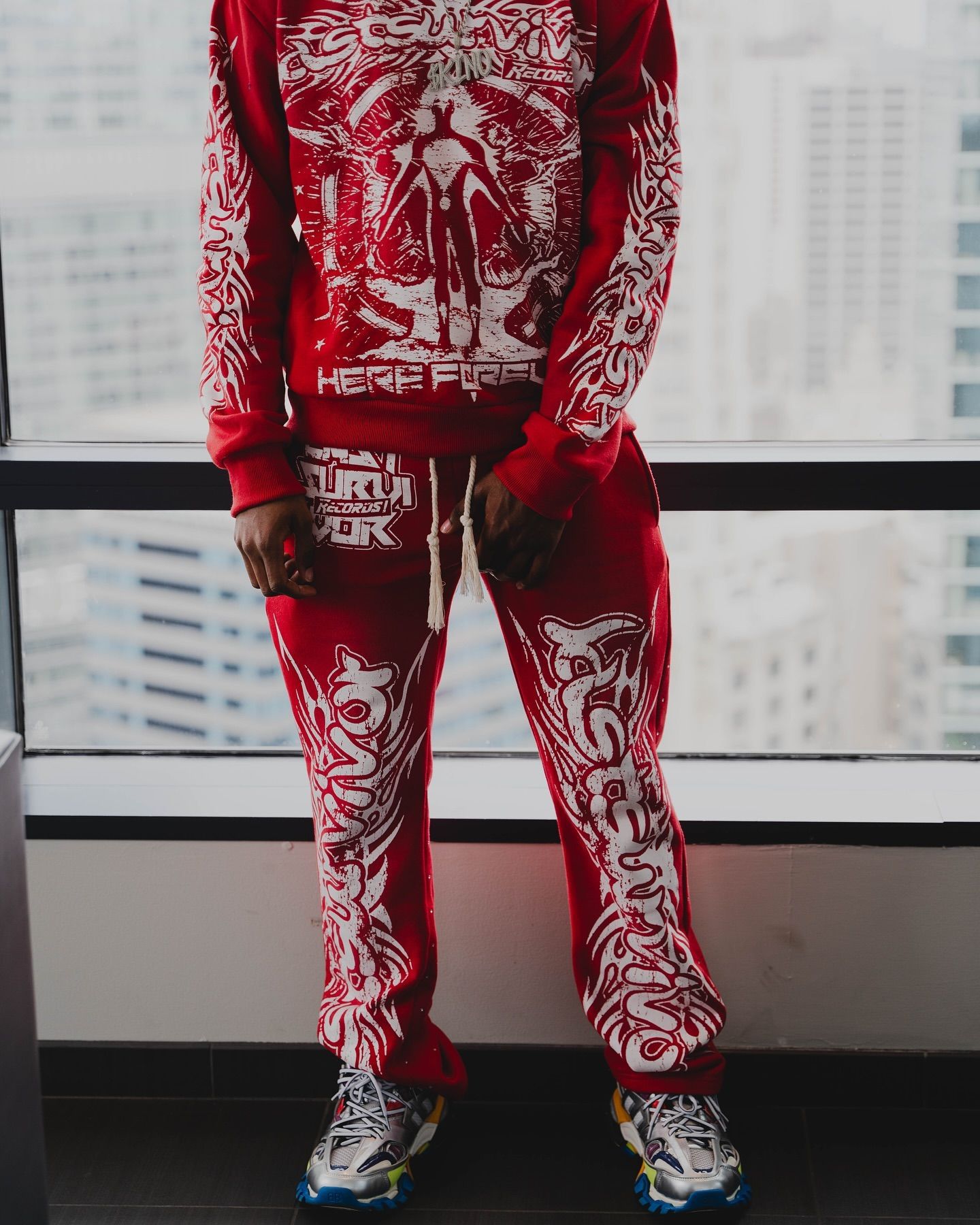 Y2k Sex Dark Punk Print Pattern Long Sleeved Pullover Hoodie Sweatshirt Casual Pants High Street Sweatpants Vintage Streetwear
