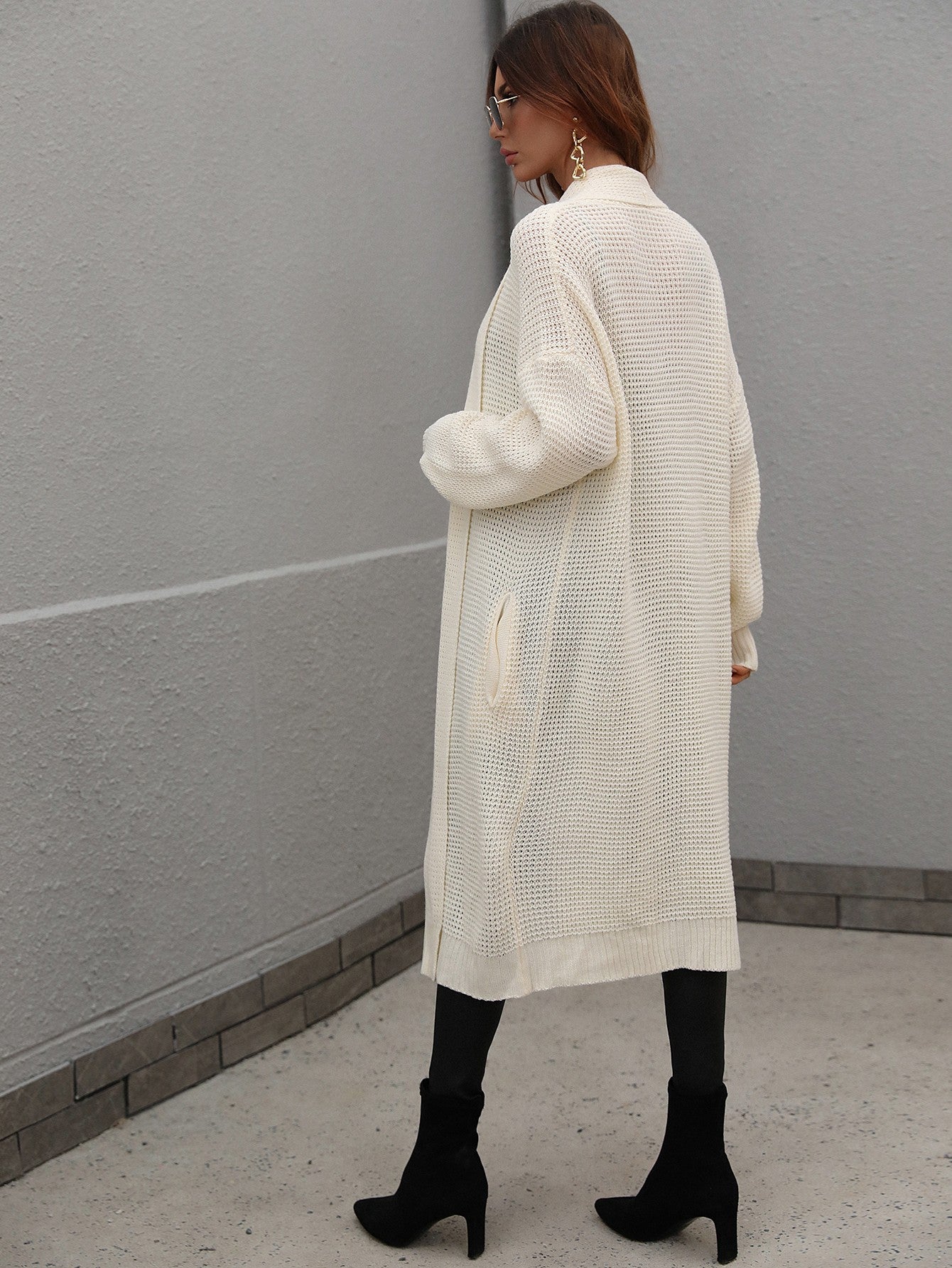 Maxct &Double Take Waffle Knit Open Front Duster Cardigan With Pockets