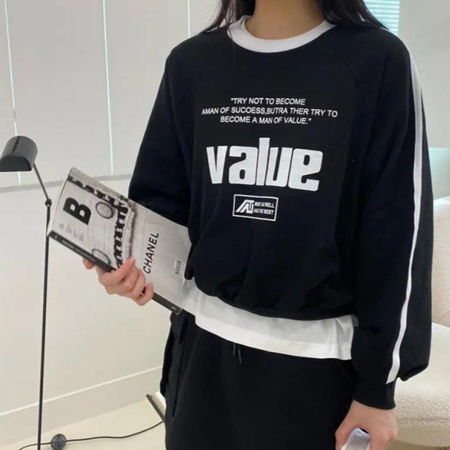 Maxct Vintage Letter Print Round Neck Sweatshirt