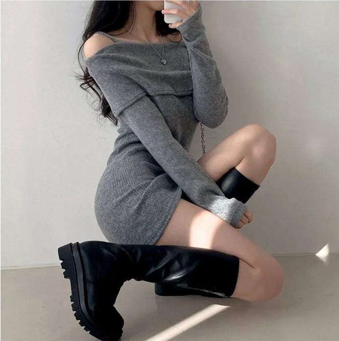 Sexy Slim Off Shoulder Knitted Dress Maxct