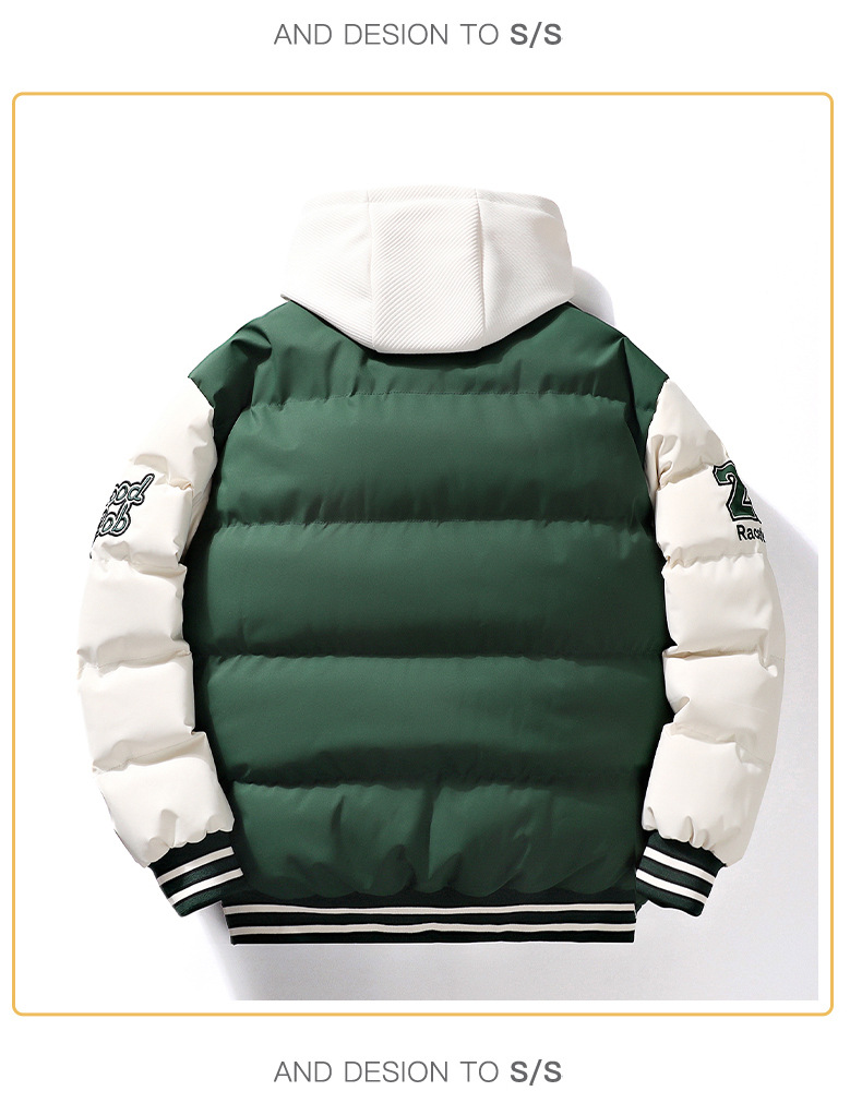 &Men's Embroidered Hooded Varsity Down Jacket
