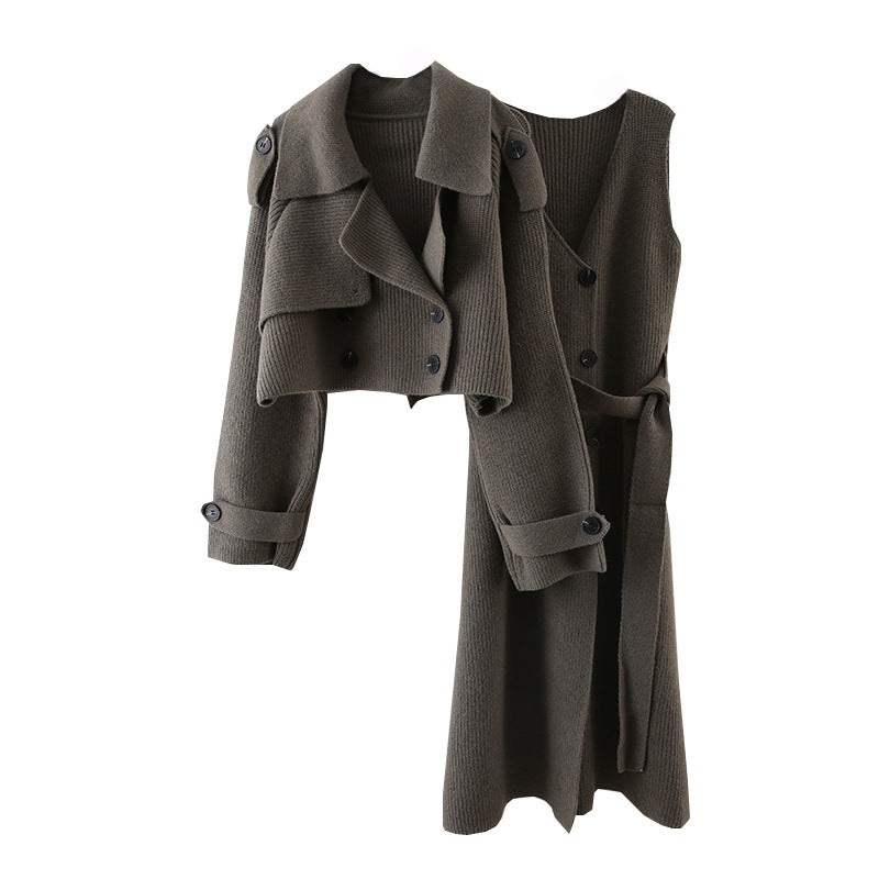 Maxct Two Piece Set Short Sweater Cardigan Long Skirt