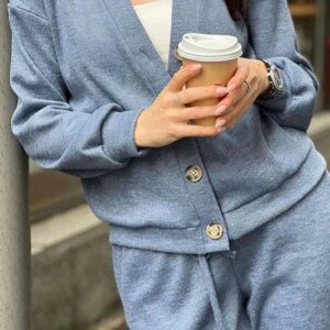 Maxct Solid Color Button Down Cardigan Long Pants Set