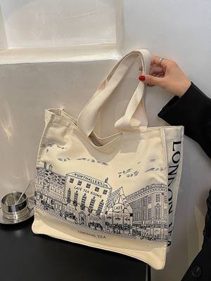 Letter & Figure Canvas Shopper Bag - Women Tote Bags