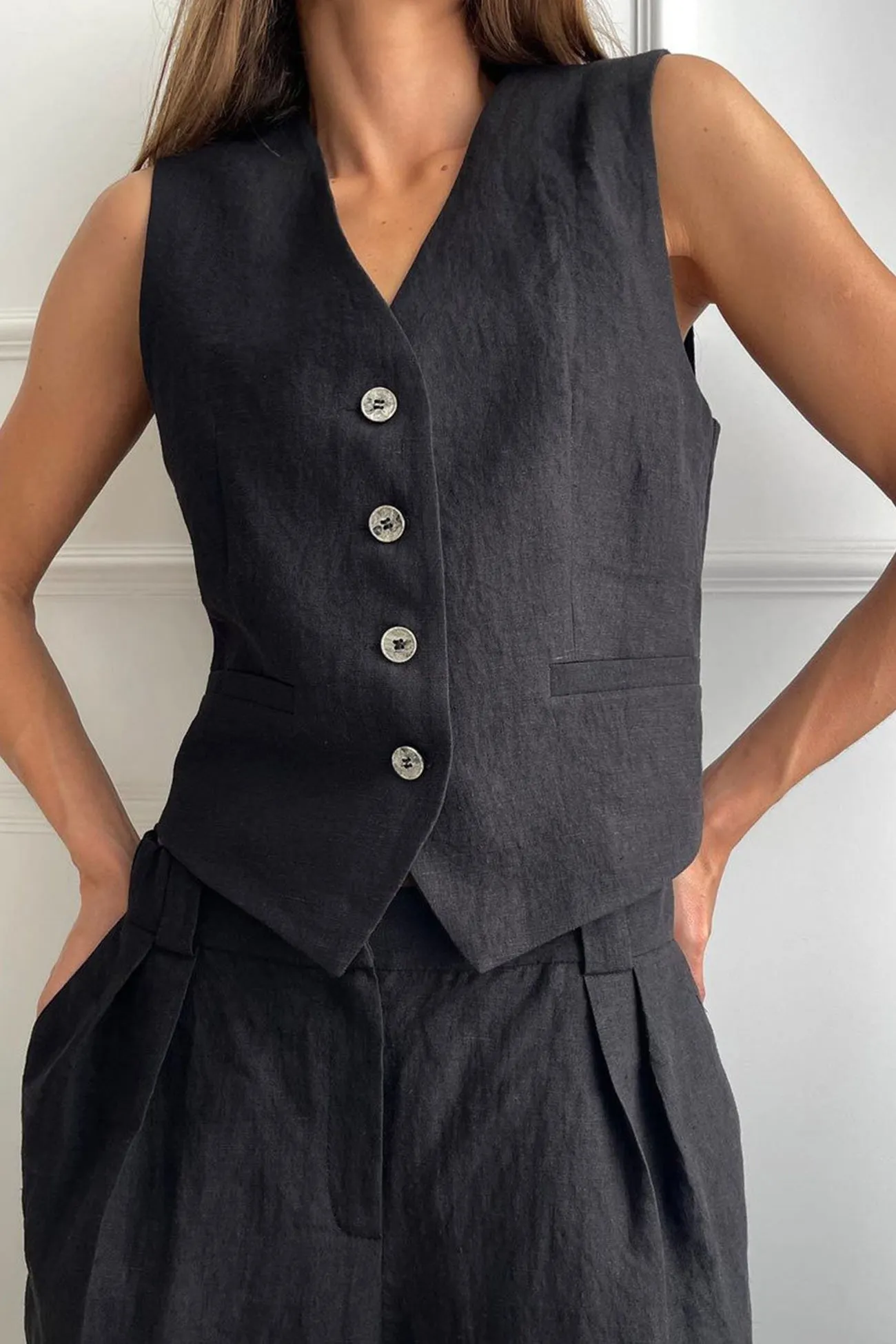 Maxct Cotton Linen Tank Top Pants Suits