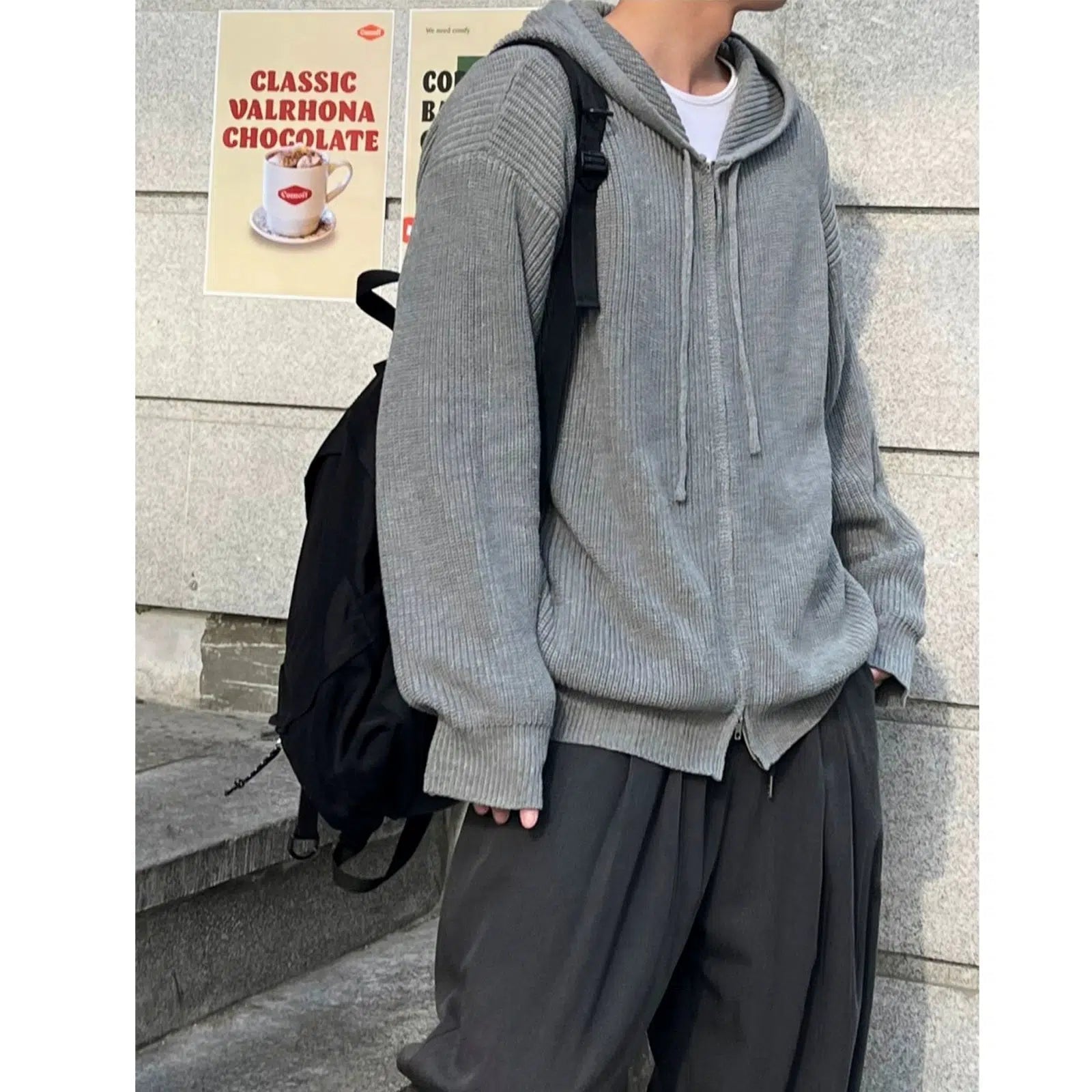 Maxct Double Zipper Hooded Pleated Sweater