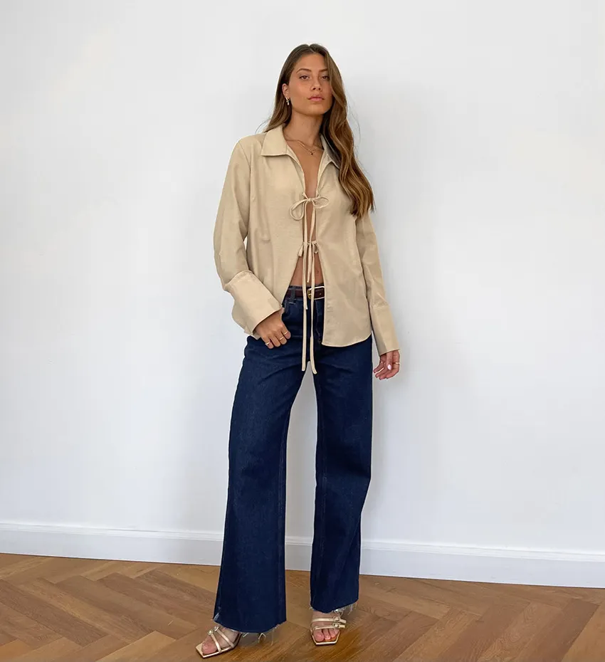 Hollow Out Lace Up White Cotton Linen Shirt Women's Long Sleeve Loose Casual Sexy Lapel Cardigan Top Female Summer new
