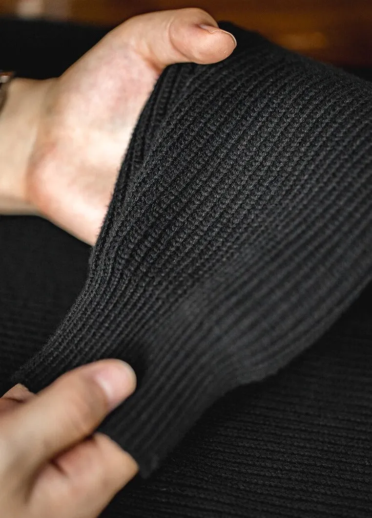 Maxct Open Neck Collared Rib Knit Sweater