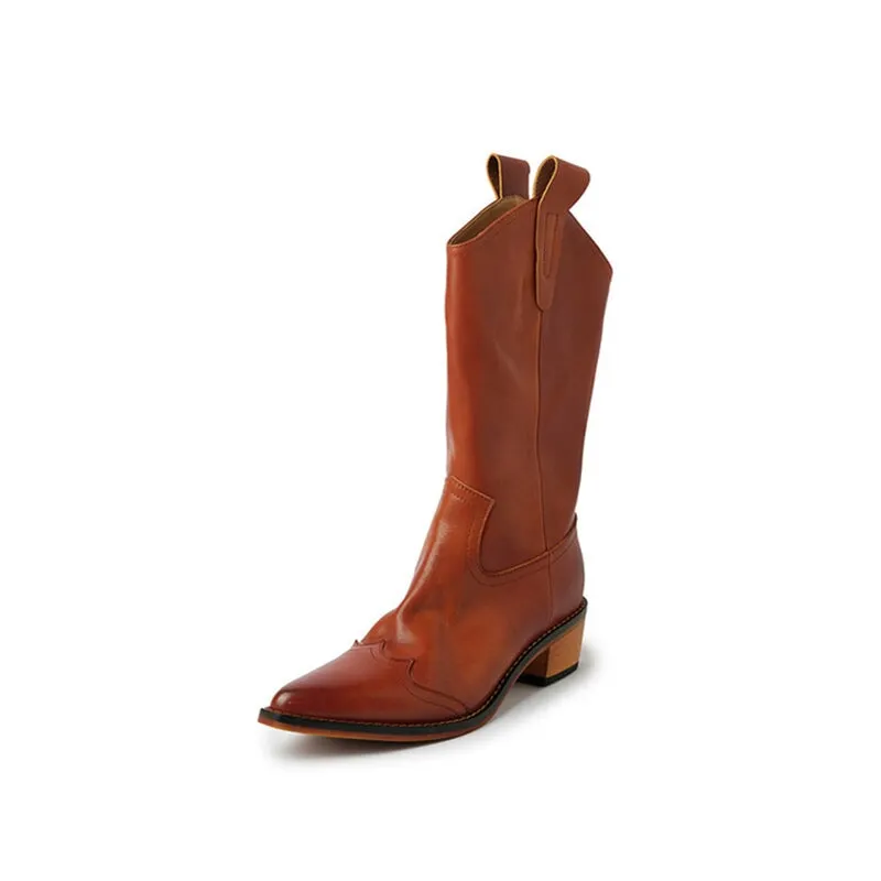 Womens Western Boots Mid Calf Cowboy Boots- Black/Beige/Brown Cowgirl Boots Maxct