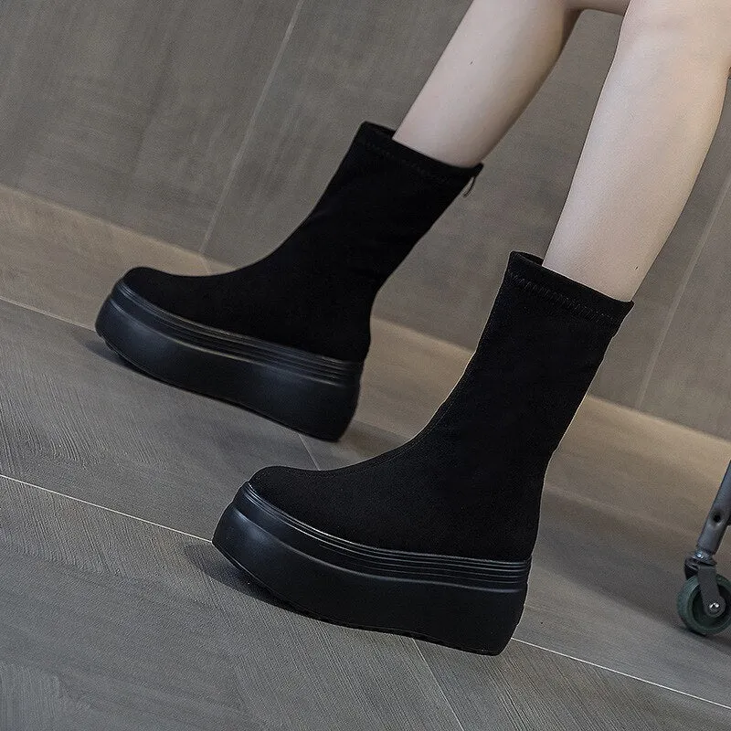8cm Suede Platform Boots for Women Maxct