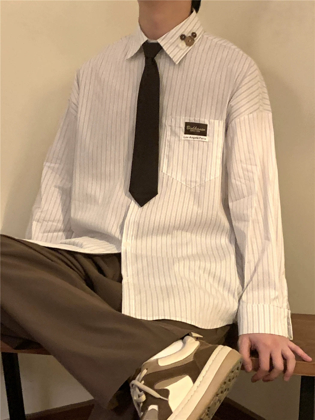 Nagawl Retro Striped Long Sleeved Shirt Maxct