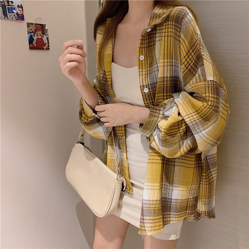 Maxct Vintage Plaid Oversized Loose Blouse