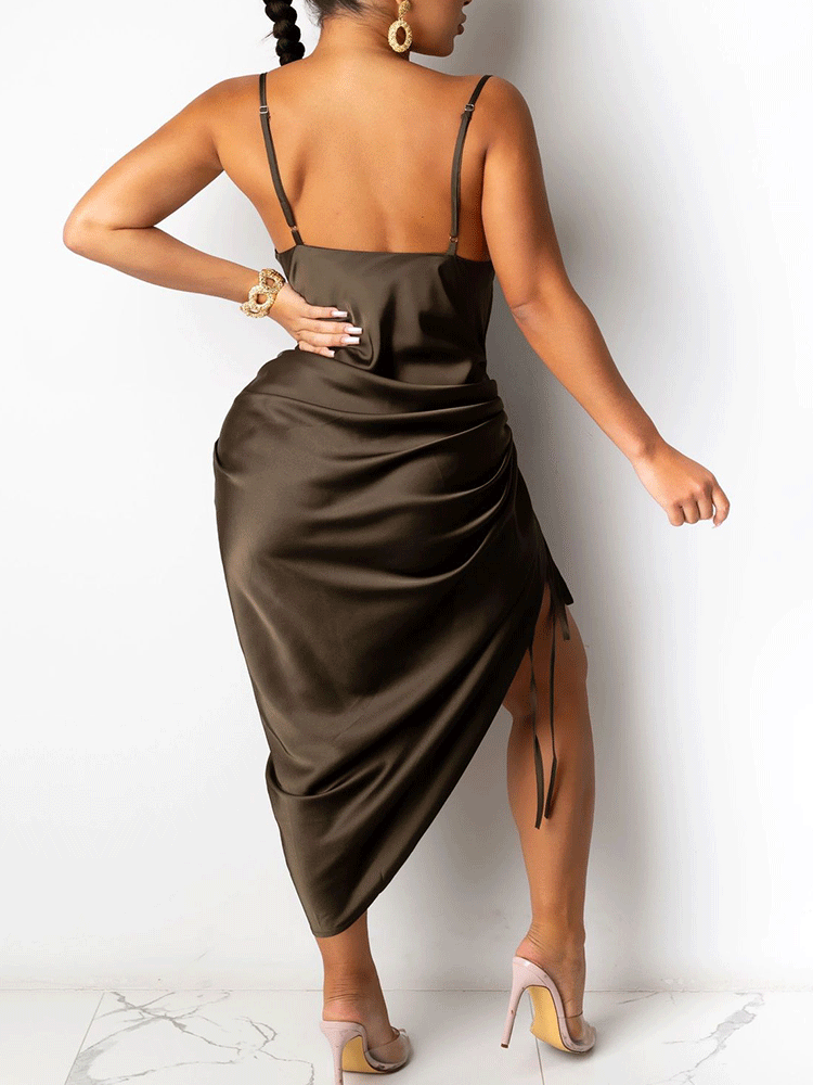 Ruched Spaghetti Strap Midi Dress Maxct