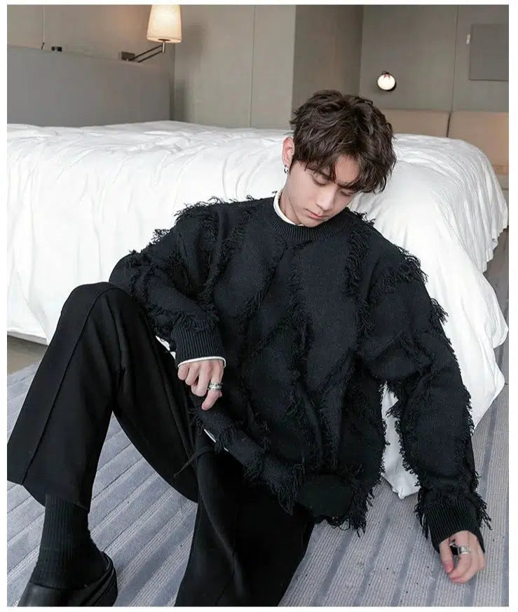 Maxct Fringed Crew Neck Sweater