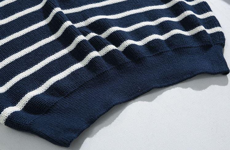 Maxct 5543 Knitted Half Zip-Up Stripe Sweater