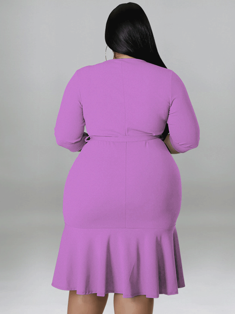 Ruffle Half Sleeve Belted Midi Dress Maxct