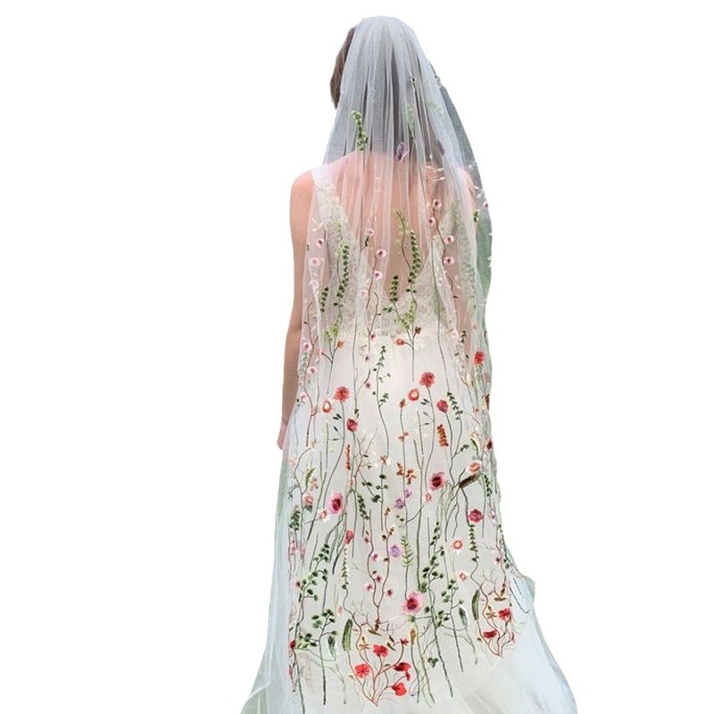 Maxct funky yellow sunglasses Bohemian Bridal Headdress Long Shawl Veil Embroidered Veil Colorful Embroidered Veil