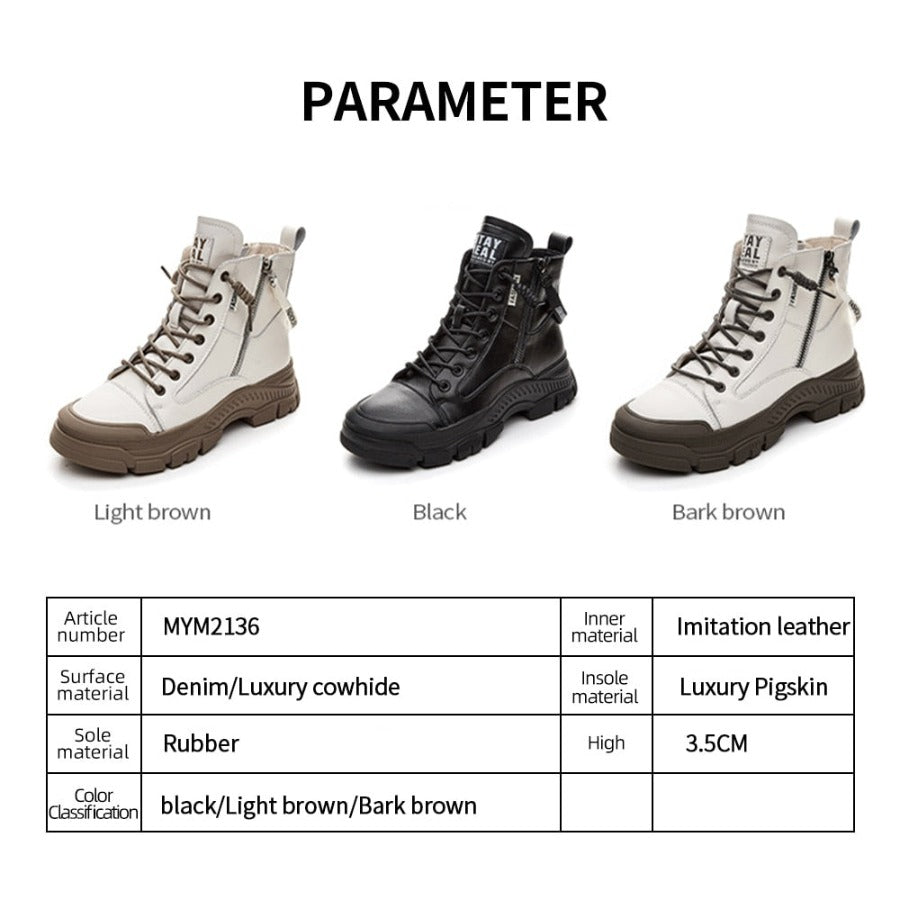 Leather Zip Ankle Booties for Women Maxct