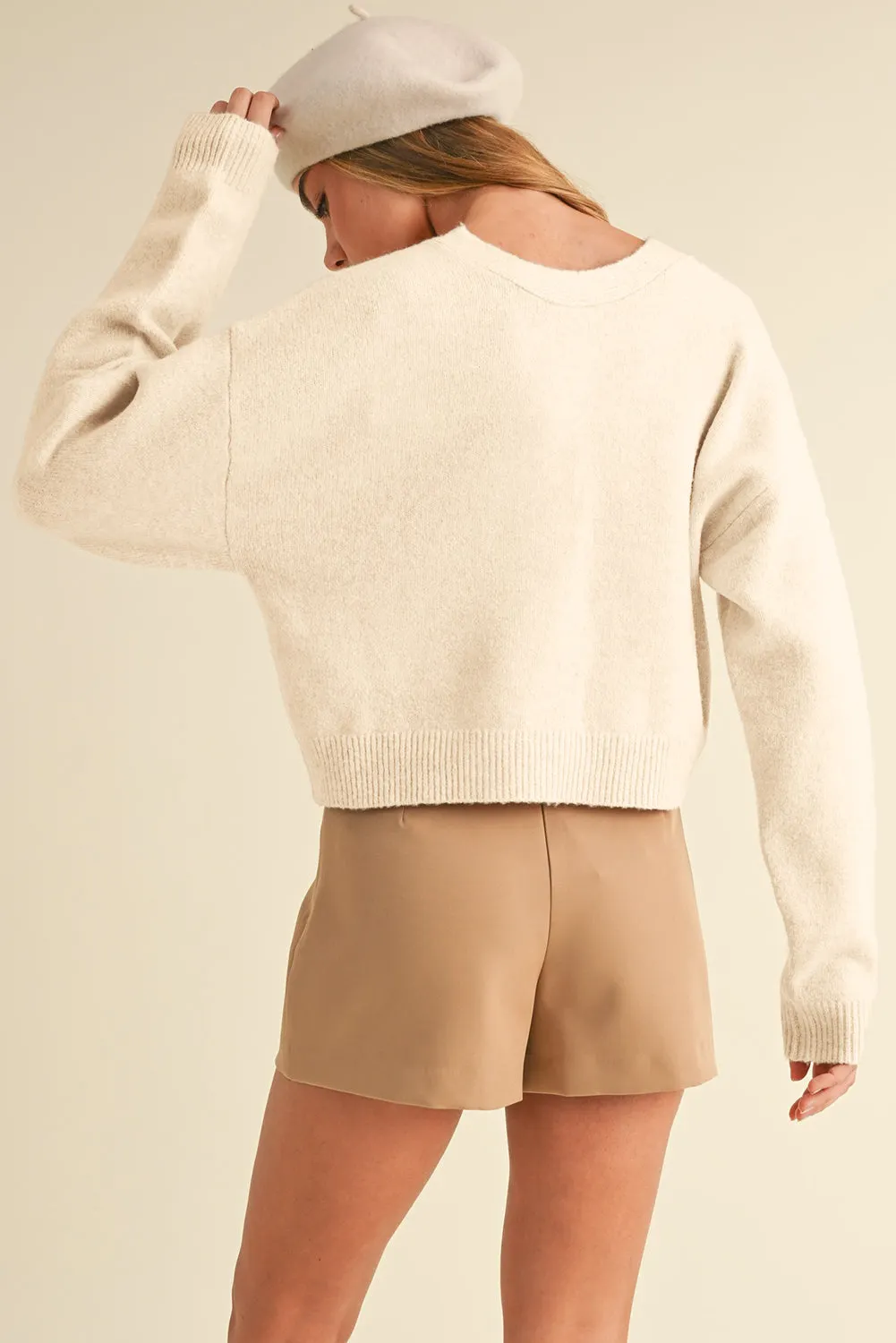 Maxct &Bowknot Front V Neck Long Sleeve Cardigan