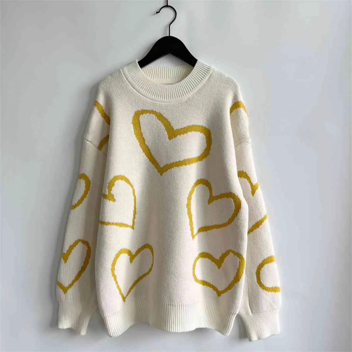 Maxct &Heart Pattern Long Sleeve Sweater