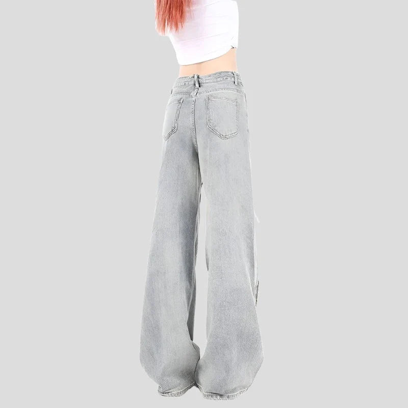 Blue Baggy Jeans with Five-Point Star Design Maxct