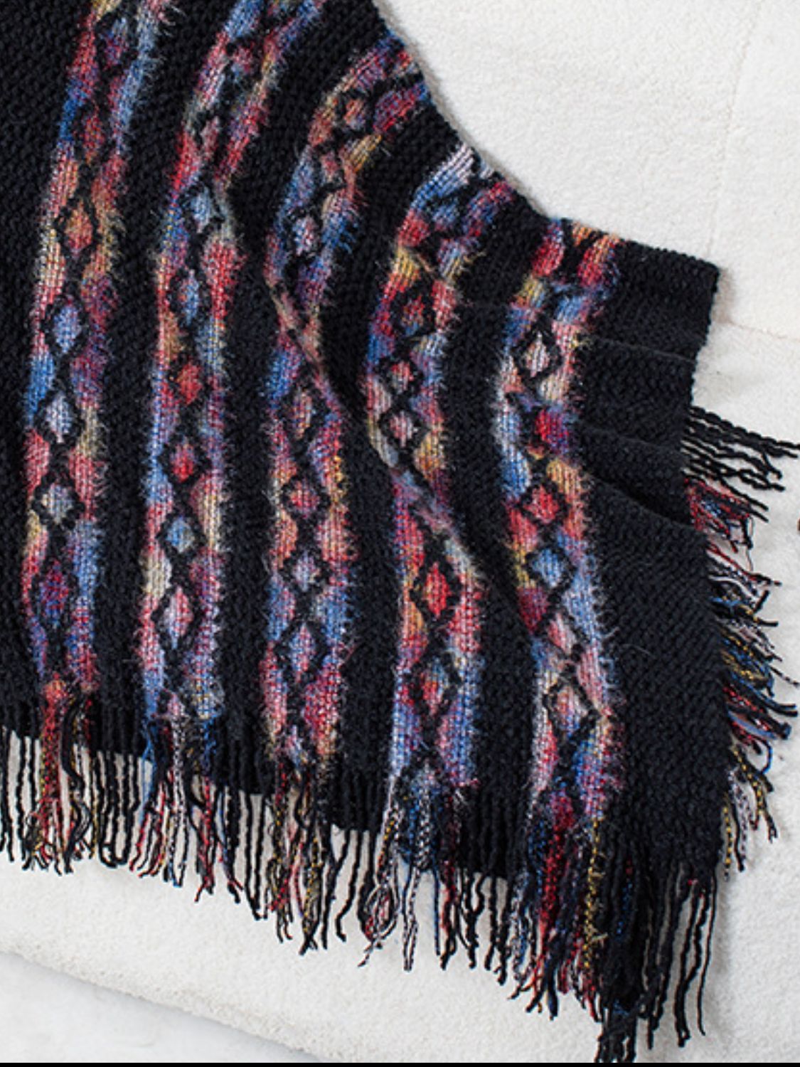 Maxct &Fringe Contrast Hooded Poncho
