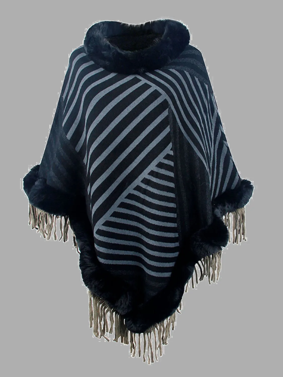 Maxct &Striped Fringe Hem Poncho