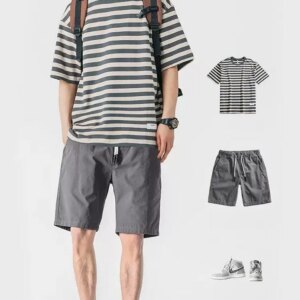 Maxct Matching Outfit (Striped T-Shirt and Elastic Shorts)