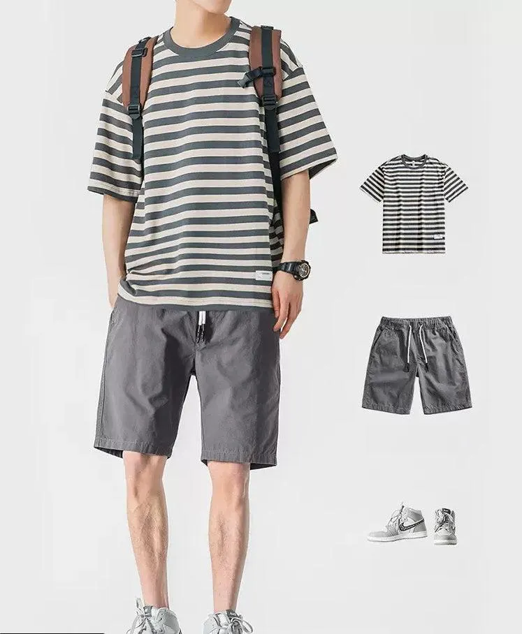 Maxct Matching Outfit (Striped T-Shirt and Elastic Shorts)