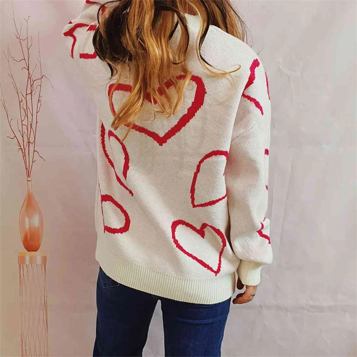 Maxct &Heart Pattern Long Sleeve Sweater
