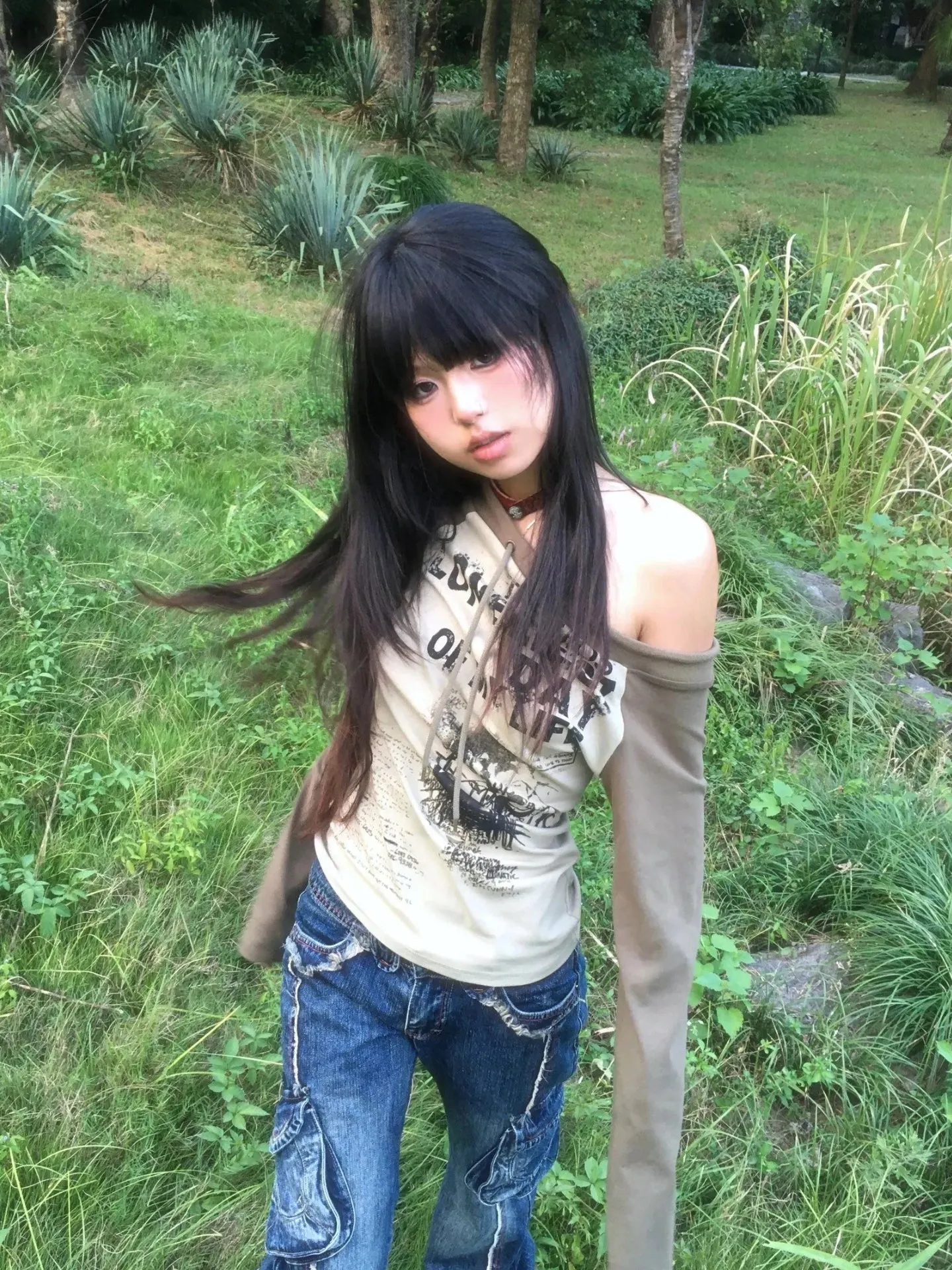 Maxct &Grunge One Shoulder Drawstring Top