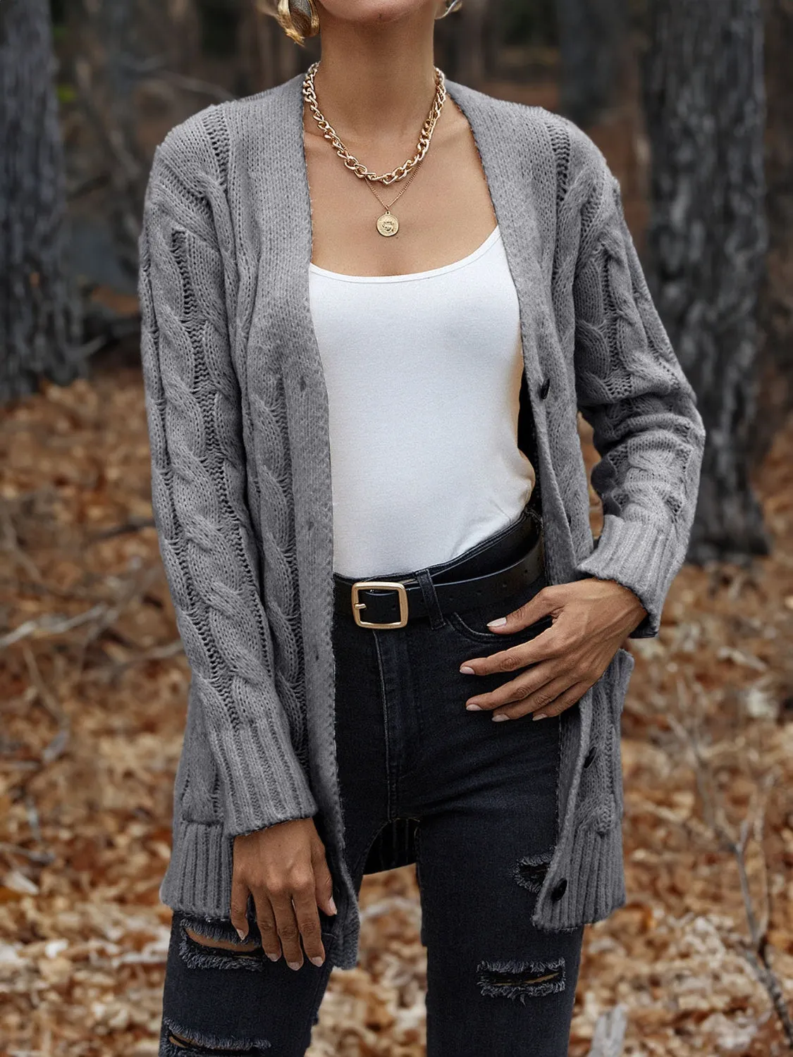 Maxct &Cable-Knit Button Down Cardigan
