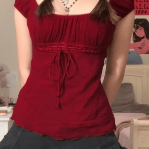 Maxct Vintage Tie Front Lace Trim Blouse