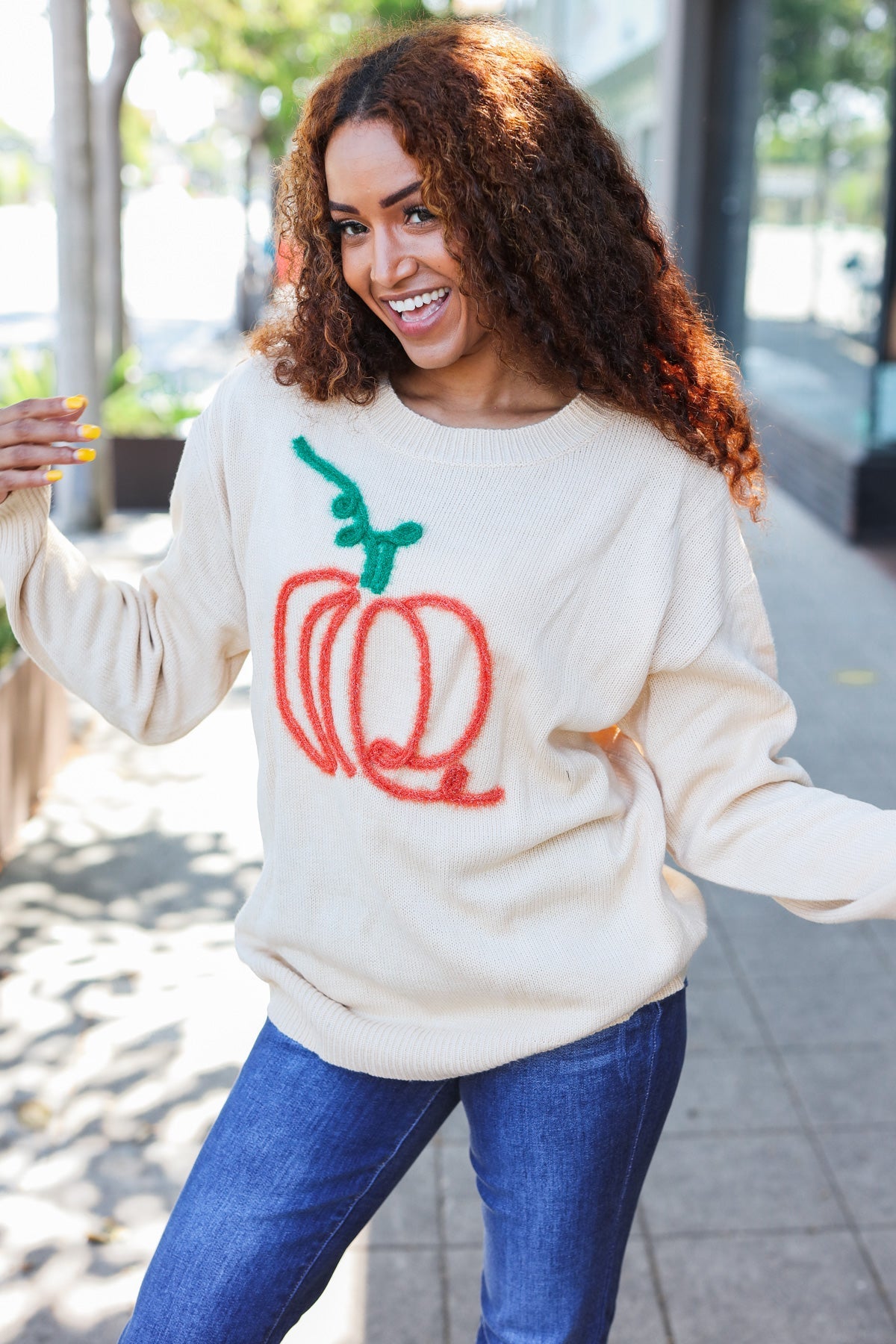 Maxct &Pumpkin Spice Metallic Yarn Embroidered Oversized Sweater