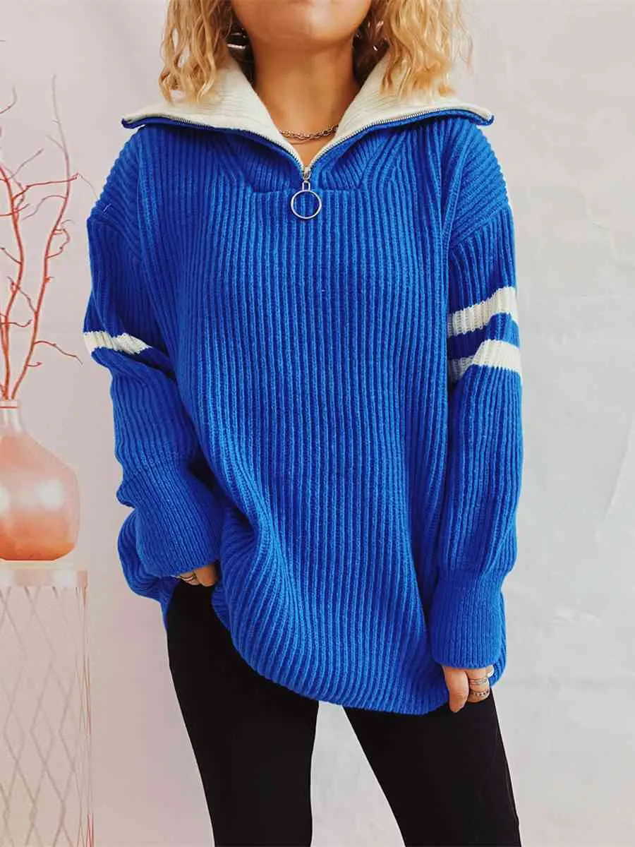 Maxct &Ribbed Two-Tone Half Zip Sweater
