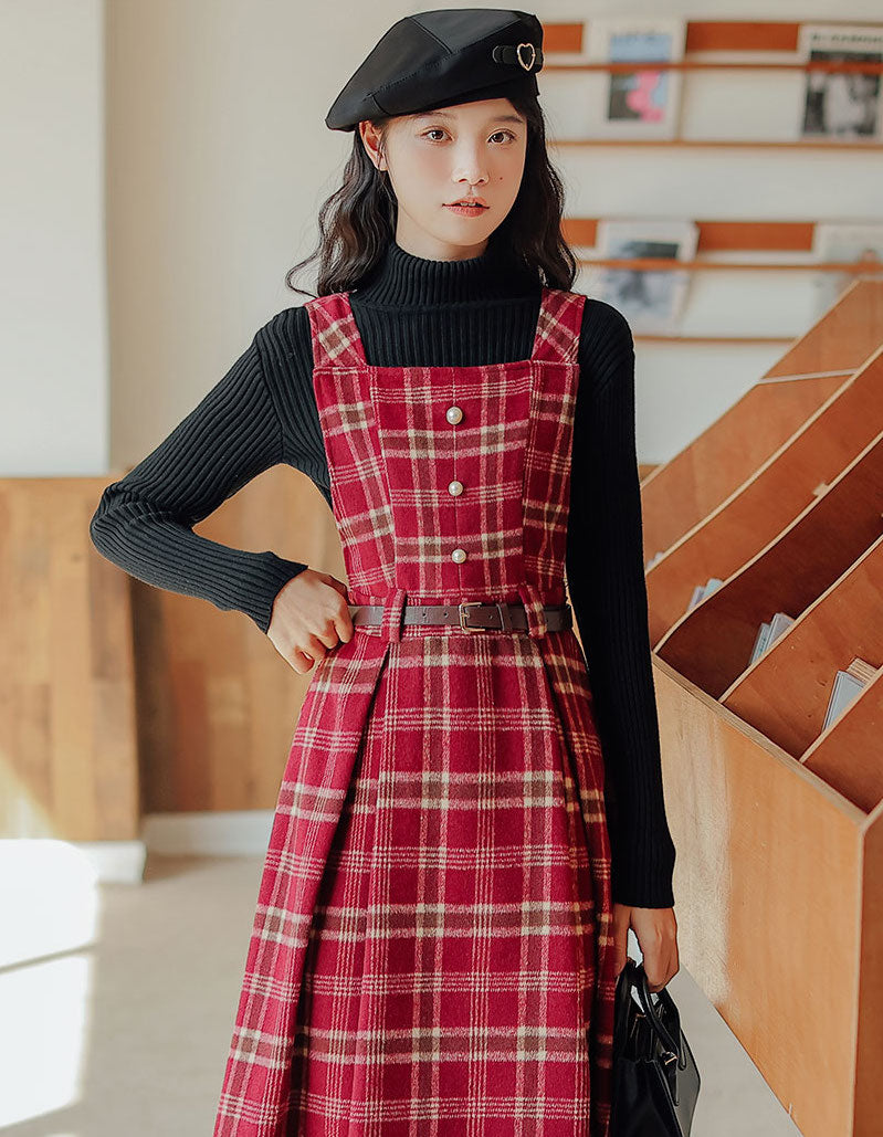 Holiday Plaid Pinafore Midi Dress Maxct