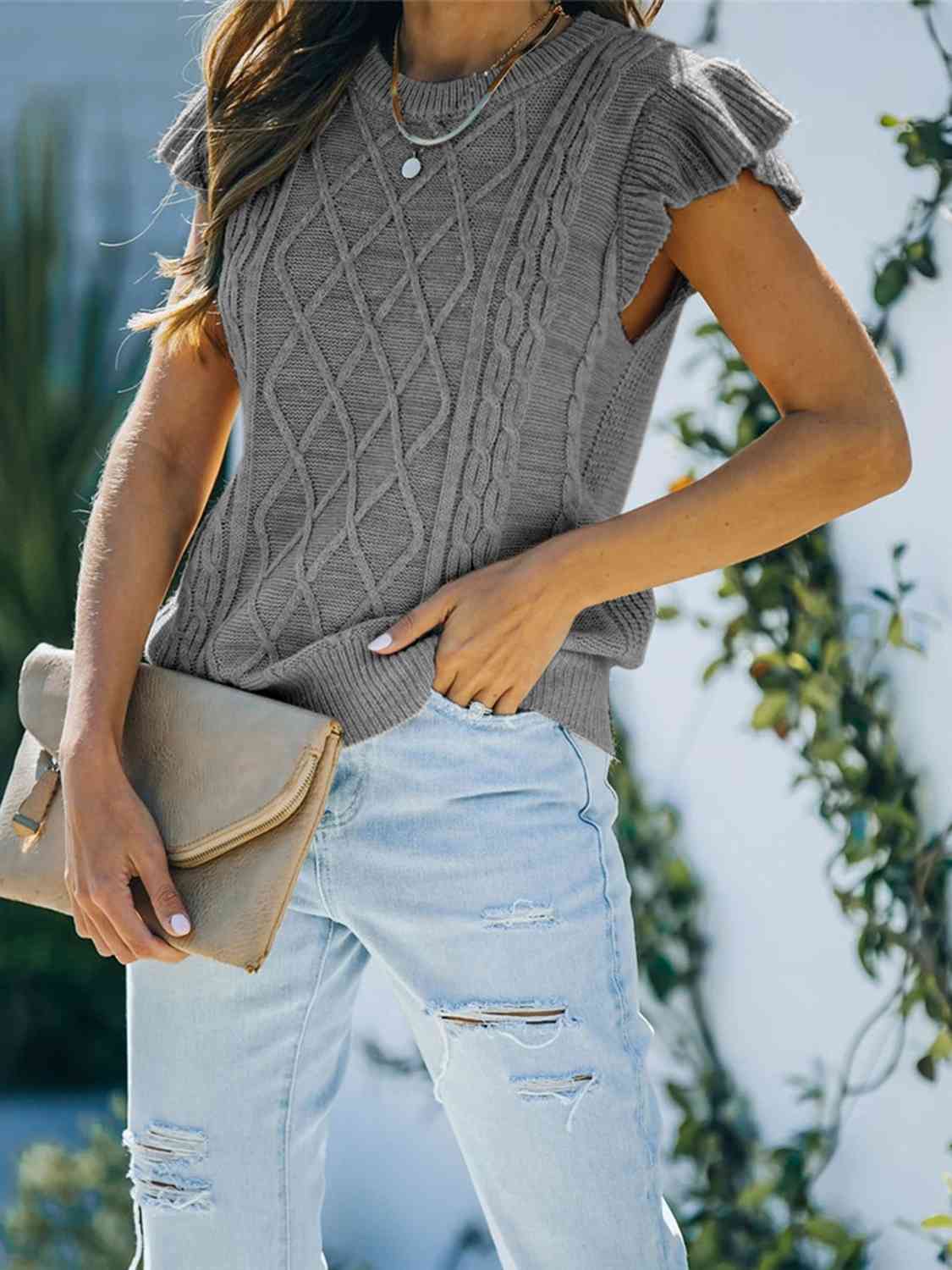 Maxct &Round Neck Cap Sleeve Sweater