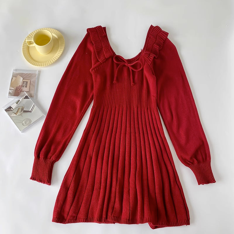 Ribbed Square Neck Mini Sweater Dress Maxct