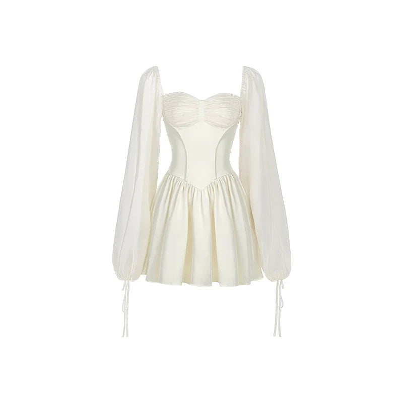 Voguable White Bubble Sleeve Dress Niche Design Pure Princess Skirt Girl Elegantes Party Prom Vintage Evening Y2k Maxct