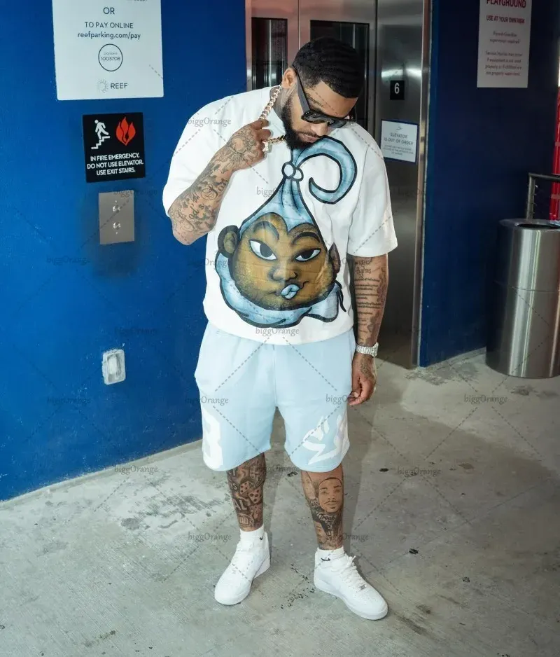 European and American Street Fashion Brand Versatile T-shirt Tops Women Y2k Retro Cartoon Print Oversized Short-sleeved Men