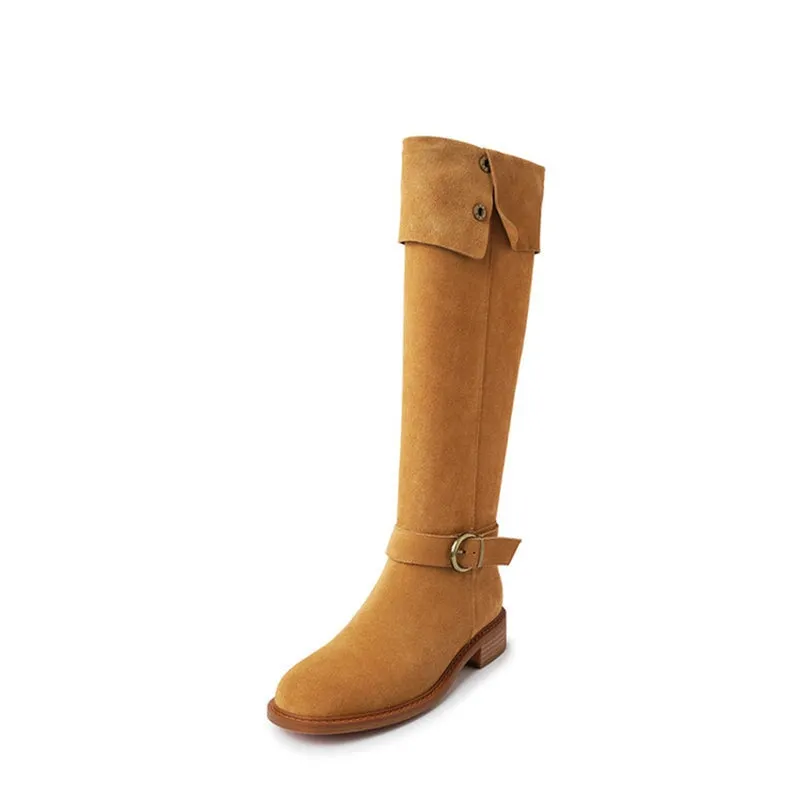 Womens Suede Knee High Boots 75mm Block Heel Maxct