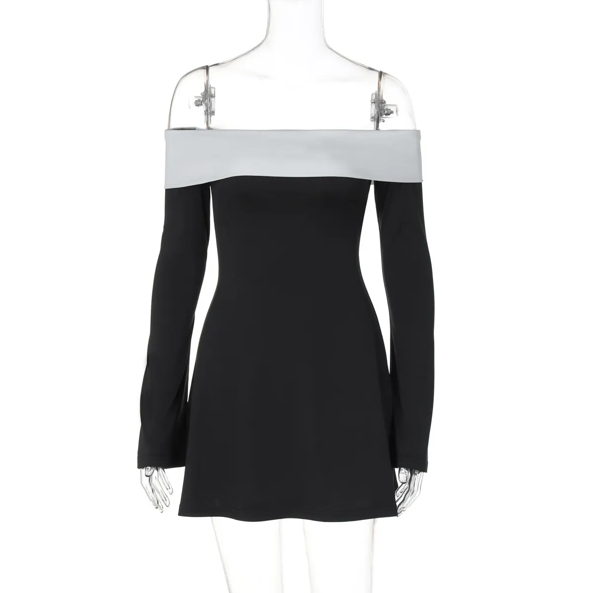 Maxct uniforms dress to impress French Fashion Classic Contrast Color Laminated Chest Wrap Long Sleeve Slim Temperament Style Dress Women