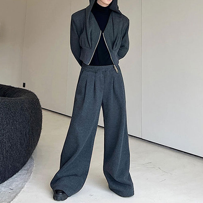 Maxct Retro Knit Cropped Sweater Wide-Leg Trousers Two-Piece Set