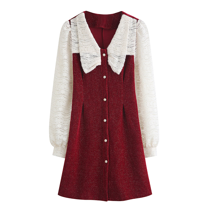 Lace Bow Sweater Dress Maxct