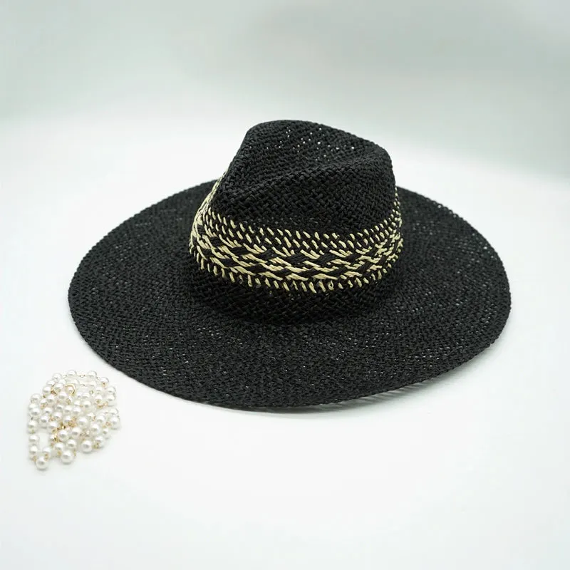Maxct Straw Hat Japanese Style Black Brown Panama Women's Beach Big Brim