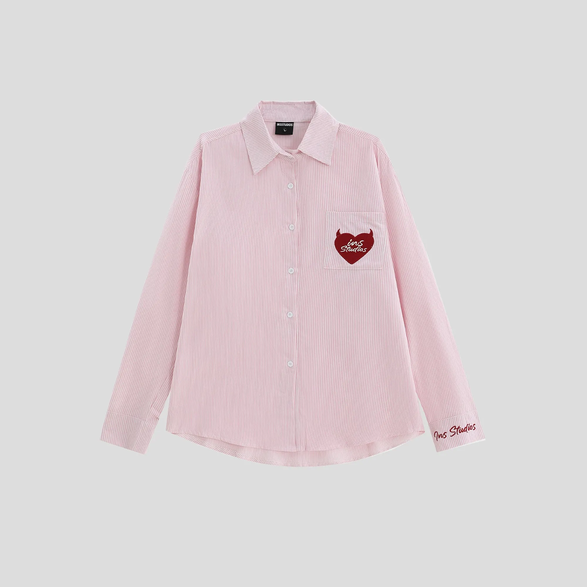 INS Heart Embroidery Striped Shirt Maxct